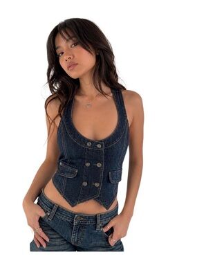 Y2K Style Denim Military Vest Formula Joven